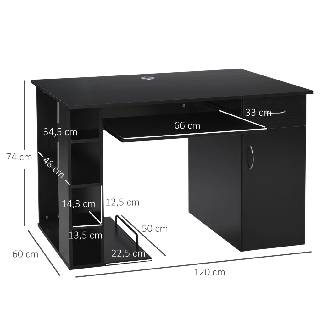 Scrivania Computer con Ripiano e Cassetto - Zephmum - MDF Nero 120x60x74 cm