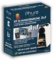 PHURE Decalcificante per Macchine da Caffè e Bollitori, Sgrassa, Elimina e Previene il Calcare, Filtro Impurità Acqua Kit Manutenzione 3 in 1 100% Bio ed Ecologici