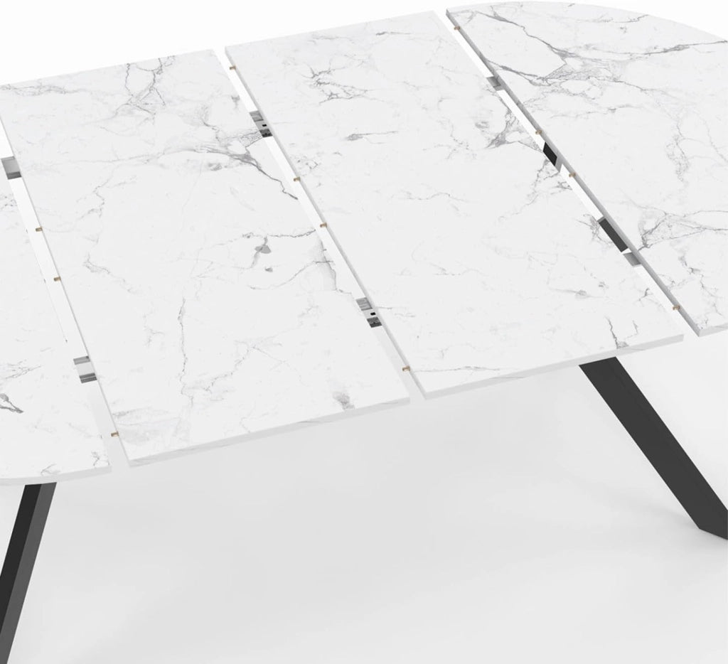 ALIX tavolo da pranzo rotondo allungabile 4-10 persone gamba a ragno nera piano effetto marmo bianco ALASKA 110-200 cm