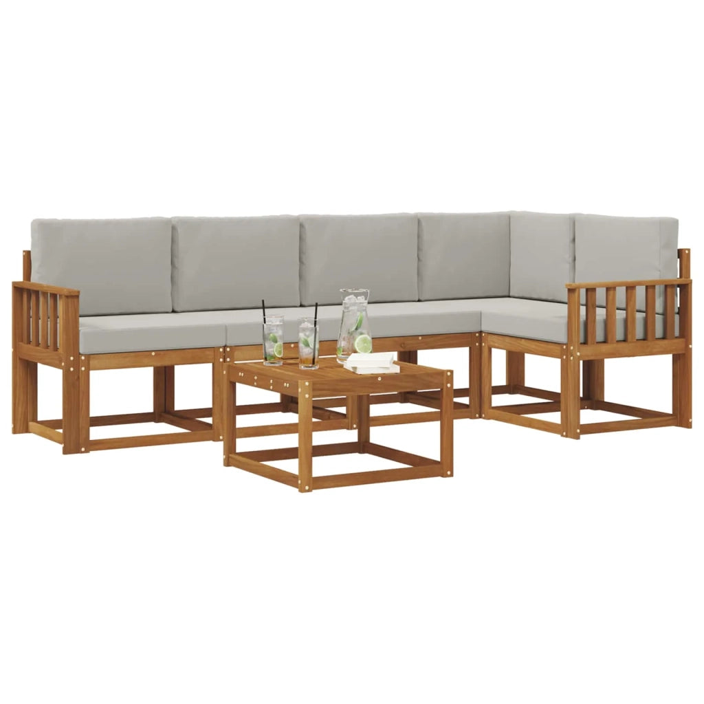 Set di divani da esterno 6 pcs Grigio Naturale e Chiaro