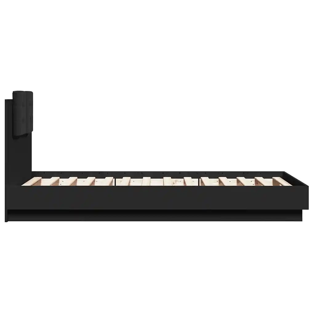 Letto singolo | Letto per adulti | Giroletto con Testiera Nero 90x190 cm in Legno Multistrato