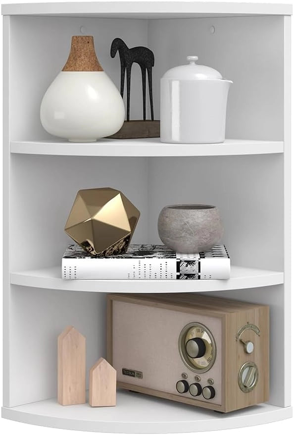 Libreria angolare da terra Ecki, Bianco, 30 x 60 cm, per montaggio a parete con tre ripiani aperti