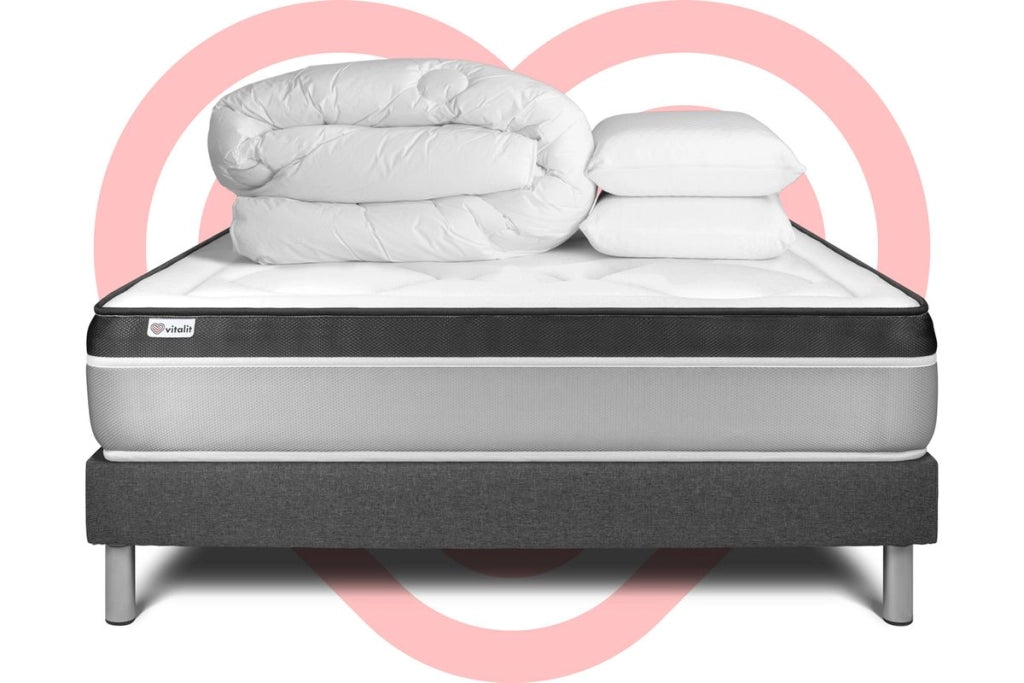 Pacchetto letto completo - Materasso 200x200cm + Box spring con doghe (kit) + 2 cuscini + Piumino - Vital Ergo