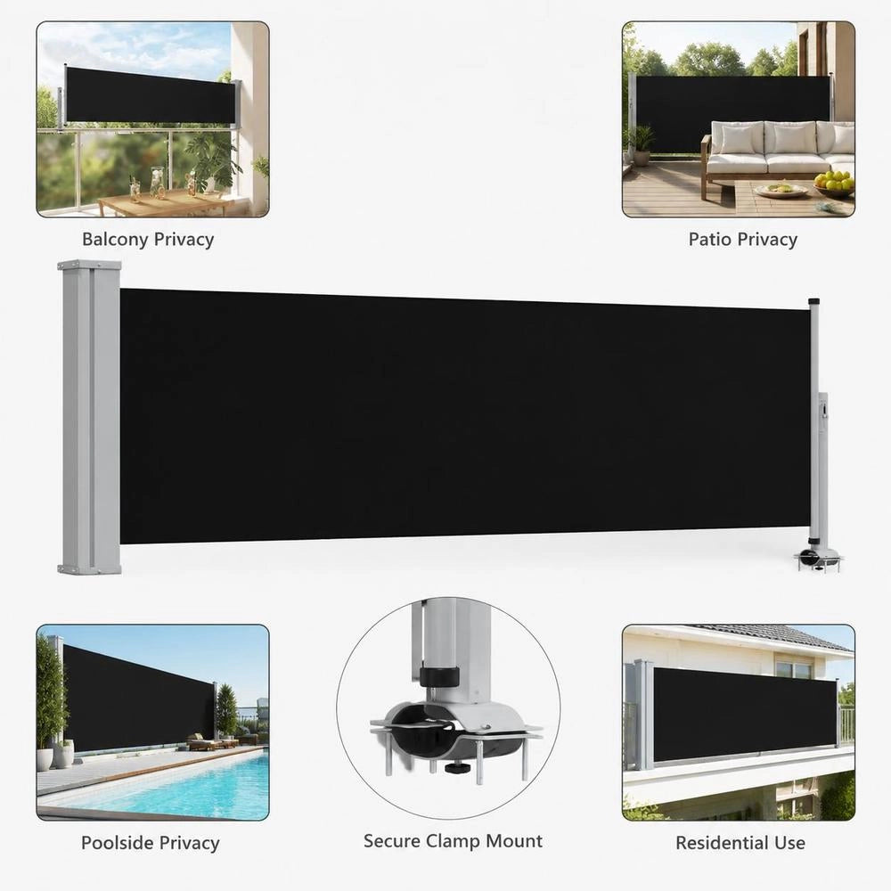 Extendable Side Awning 80x300 Cm Black
