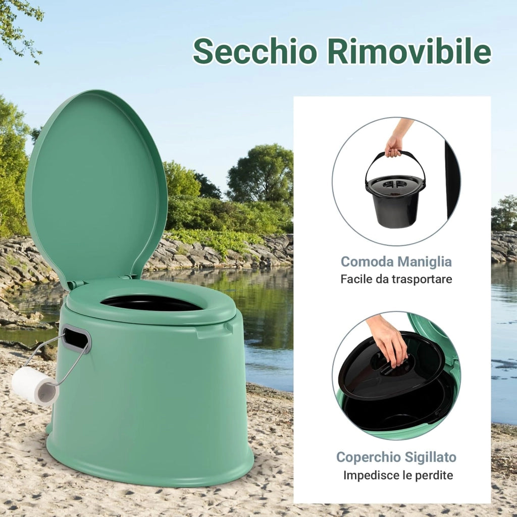 Toilette Portatile WC Chimico, WC da Viaggio Leggero con Secchio Interno Rimovibile,Water Portatile per Adulti e Anziani con Portarotolo, Supporto Carico 200 kg, 41 x 49 x 34 cm