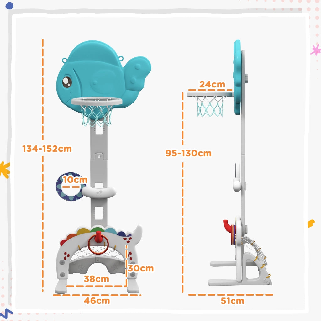 Canestro Basket per Bambini 5 in 1 con Altezza Regolabile, Porta da Calcio e Golf, Et¨¤ 3-6 Anni