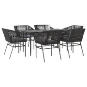 Set Pranzo da Giardino 7 pz Nero con Cuscini Polyrattan Vetro 3334517