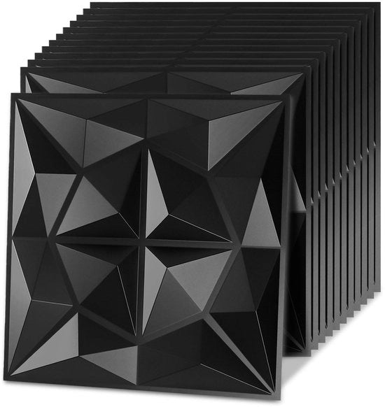 Pannelli Decorativi 3D in PVC, 12 pezzi, 30 x 30 cm, 1,08 m², Pannelli Decorativi 3D in PVC molto resistenti, Non deformabili, Impermeabili, Resistenti al calore, Neri opachi