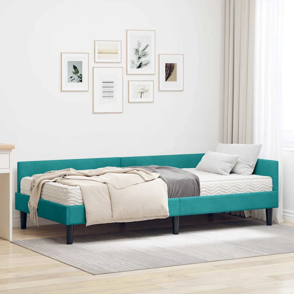 Struttura Letto Angolare con Materasso 2 pz-Giroletto con materasso Turchese Velluto 610225