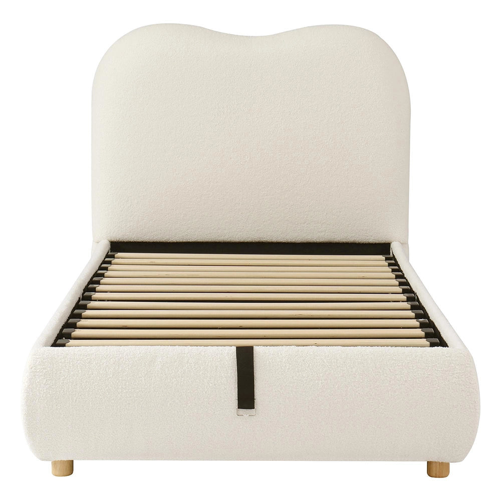 Letto imbottito-Xylo-90x200cm idraulico spazio ripiano tessuto  beige
