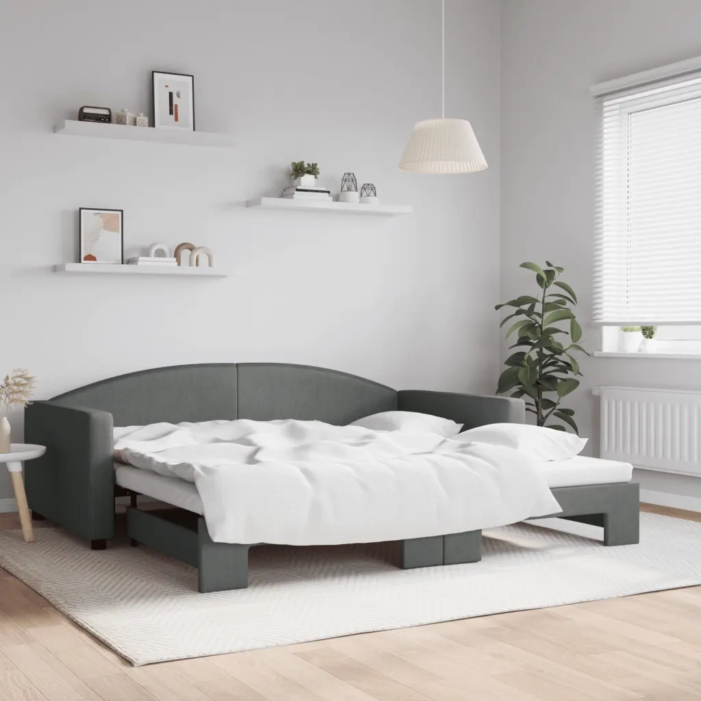 Divano Letto con Letto Estraibile-Sofa Letto-Daybed Grigio Scuro 100x200 Tessuto 455201