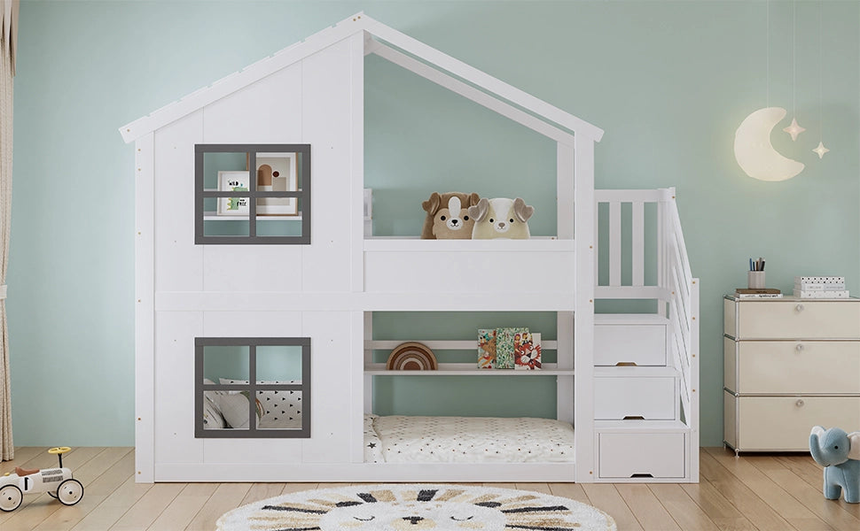 letto a castello in legno massiccio e mdf bianco grigio 90x200 cm