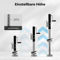 Piede stabilizzatore per rimorchi roulotte, max 900 kg, regolabile in altezza con manovella, con pedale e perno di sicurezza