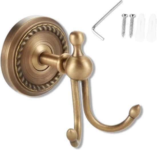Maniglia per asciugamano fissaggio al muro 8,5x7cm in ottone antico - finitura a specchio - fissaggio a parete doppio - supporto per bagno e cabina doccia