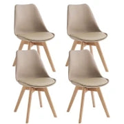 E-STYLO Sedia in polipropilene tortora con seduta imbottita e rivestita in similpelle, gambe in legno di faggio, 48.5cm X 52cm H. 82cm.