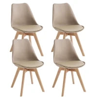 E-STYLO Sedia in polipropilene tortora con seduta imbottita e rivestita in similpelle, gambe in legno di faggio, 48.5cm X 52cm H. 82cm.
