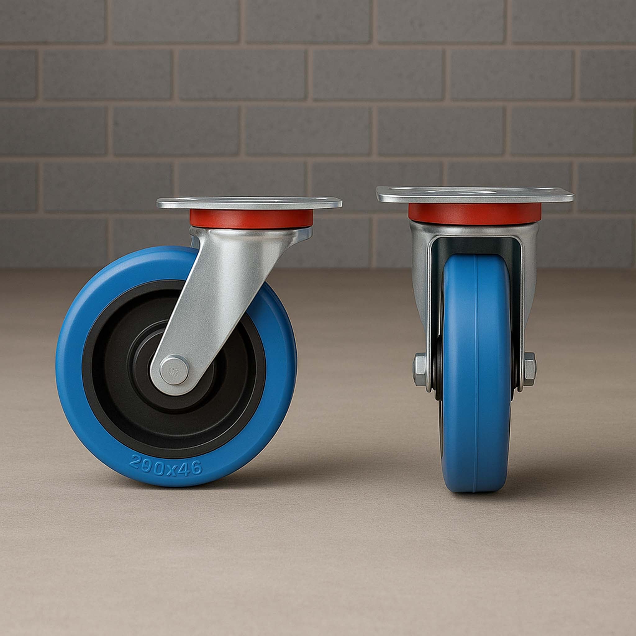 Set 2 Ruote piroettanti senza freno 200mm max 350kg con piastra di montaggio, per carrelli, mobili