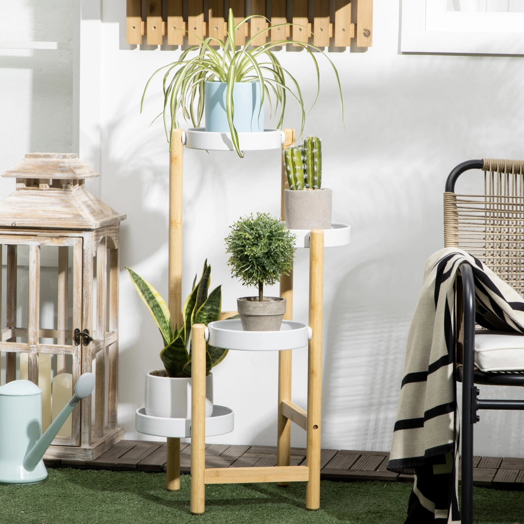 Libreria a 4 livelli in bambu e metallo ¨C zephmum ¨C bianco 28x28x80 cm