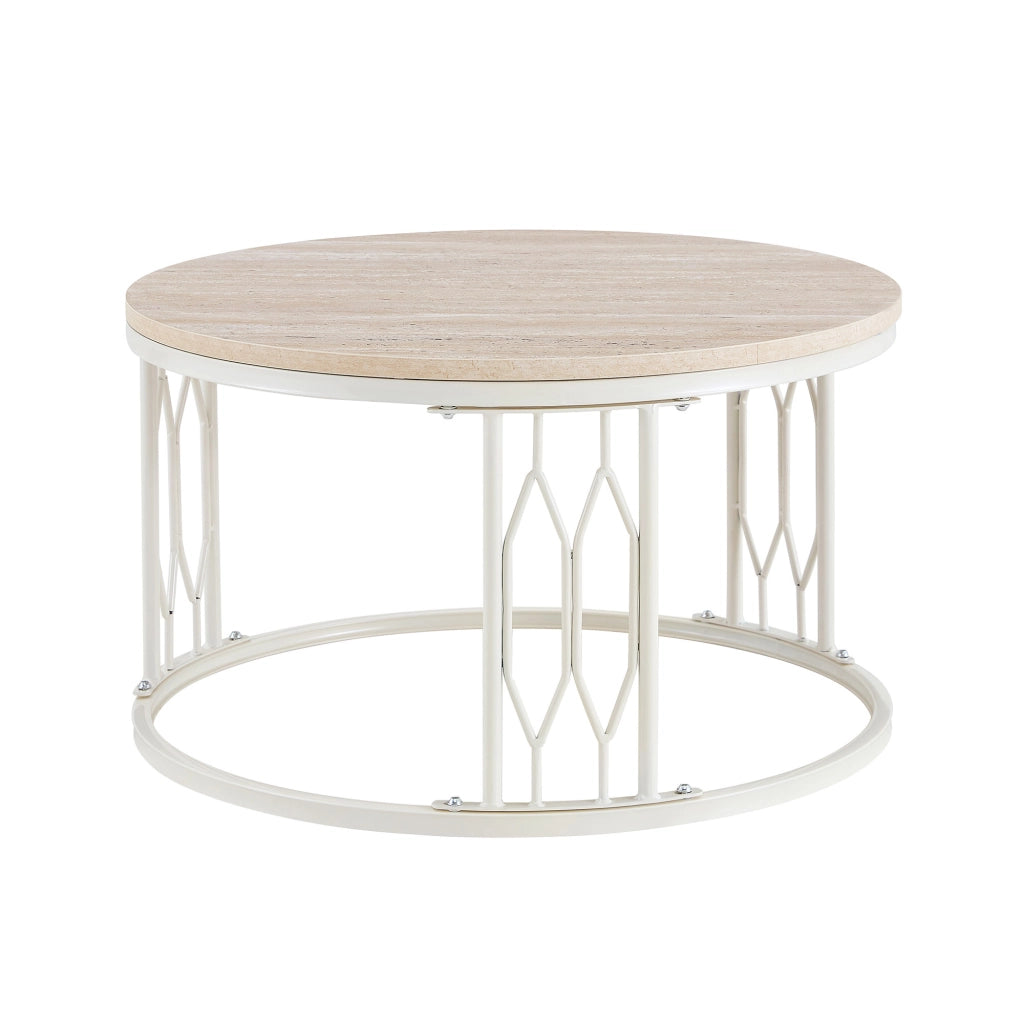 Tavolino da caffè con struttura geometrica in MDF e metallo bianco