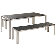 Set da Pranzo da Giardino Tavolo Rettangolare 2 Panche Telaio Alluminio anodizzato nero esterno terrazzo