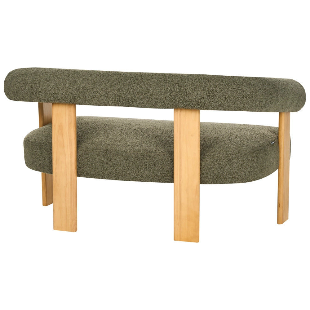 Divano a 2 posti Boucle verde e Marrone Scuro stile retrò gambe in legno