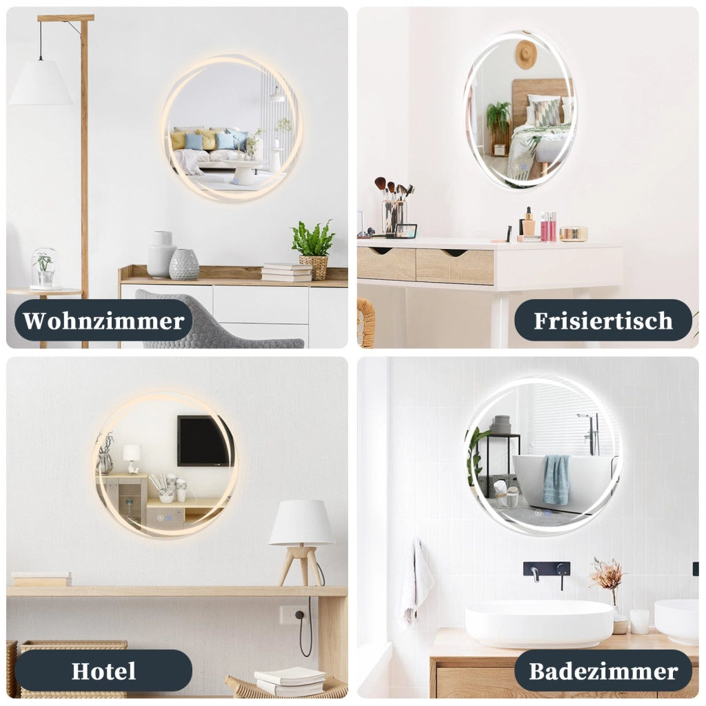 ZMH Specchio da bagno con illuminazione Specchio da bagno moderno rotondo IP44 con funzione touch