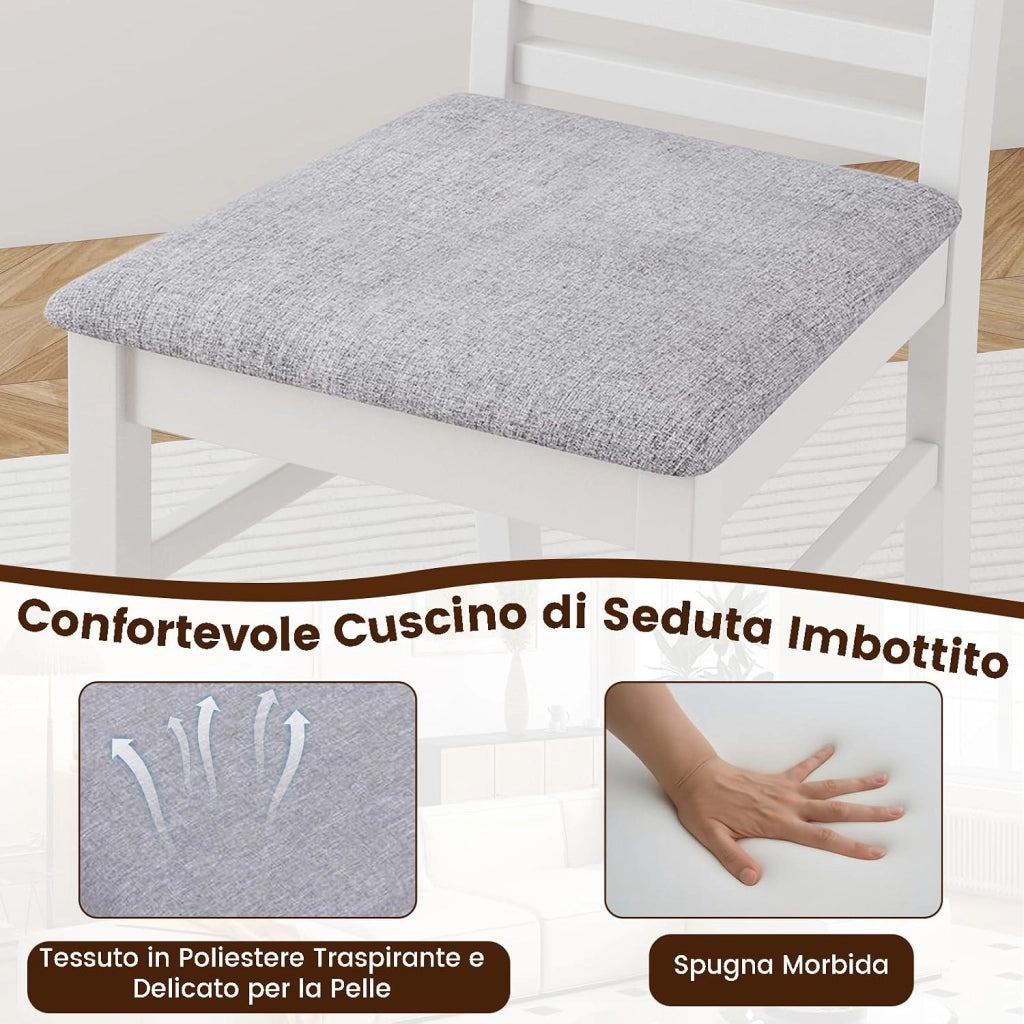 Set di 2 Sedie da Pranzo in Legno, Sedie da Cucina con Schienale Alto e Curvato, Seduta Imbottita e Gambe in Legno di Gomma, per Sala da Pranzo, Soggiorno e Ristorante