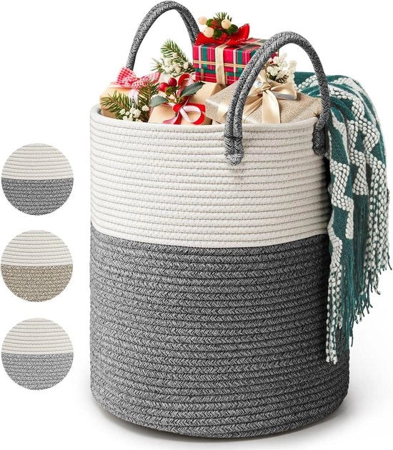 Tessuto di Canapa in Cotone per Lavatrice da 39L - Grande Cassetto di Stoccaggio - D35 x H40 CM - Grigio Scuro