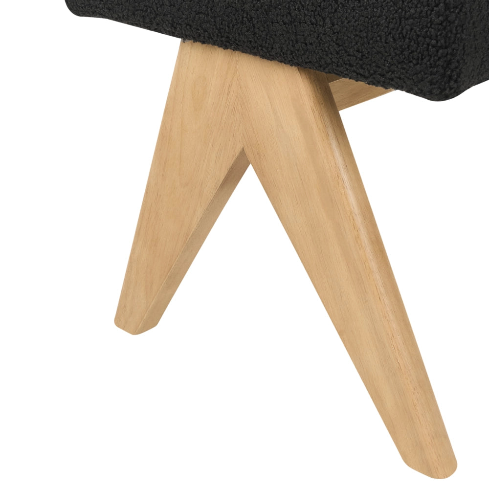 Panca Boucle nero e marrone chiaro con gambe in legno imbottite Panca per corridoio e panca da letto