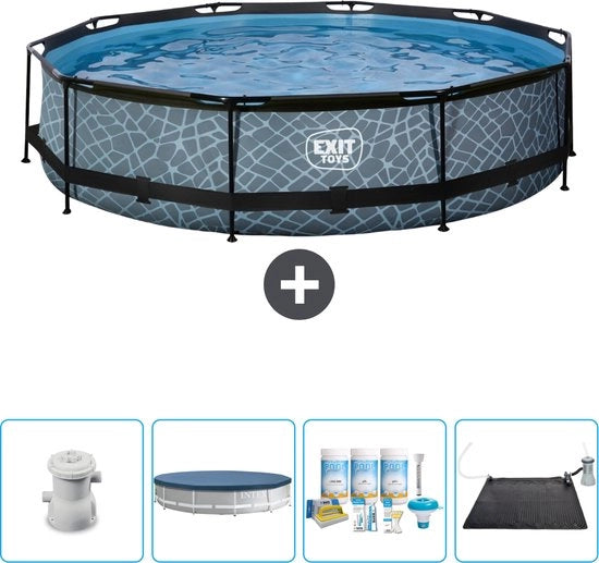 Piscina Rond Stone Frame - 360 x 76 cm - Inclusa Pompa Copertura - Kit Manutenzione - Matrice Solare - Ora a prezzi speciali