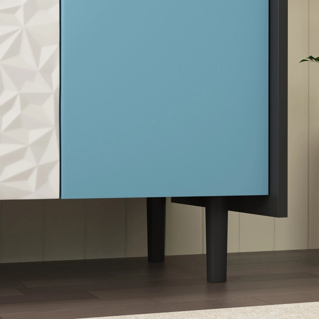 Buffet nero con ante blu, 2 cassetti e 2 scomparti aperti, credenza moderna in MDF 40x120x80 cm
