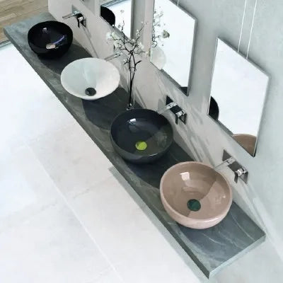 Lavabo da appoggio sabbia tondo 33 cm  in ceramica  Zelos