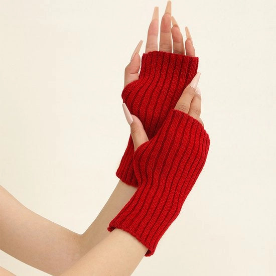 Manopole in maglia, guanti corti senza dita per donne, per il freddo, auto e bicicletta, rosso