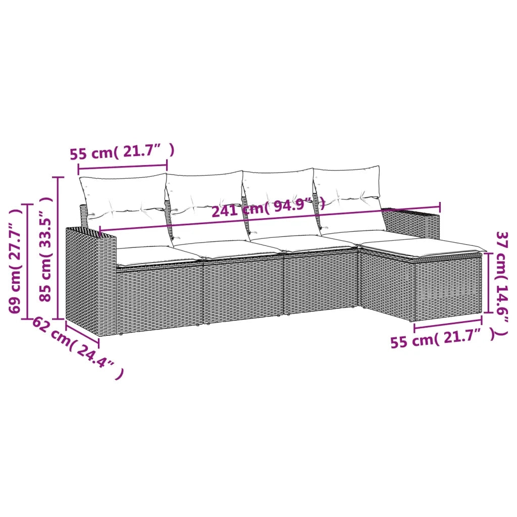 Salotto da Giardino-Set Divani da Giardino 5 pz con Cuscini in Polyrattan Nero 566954