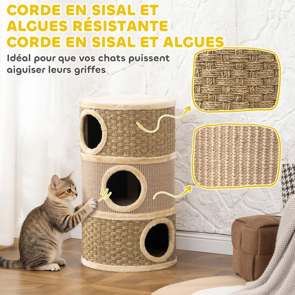 Albero per gatti con tiragraffi in sisal e peluche ¨C zephmum ¨C kaki, 45x45x79 cm