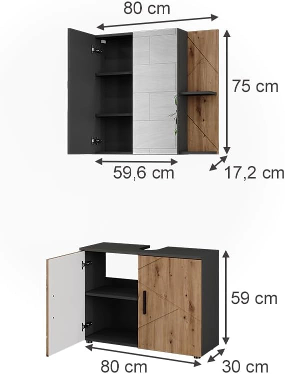 Mobile lavabo Irma, Antracite/Artisan, 2 parti
