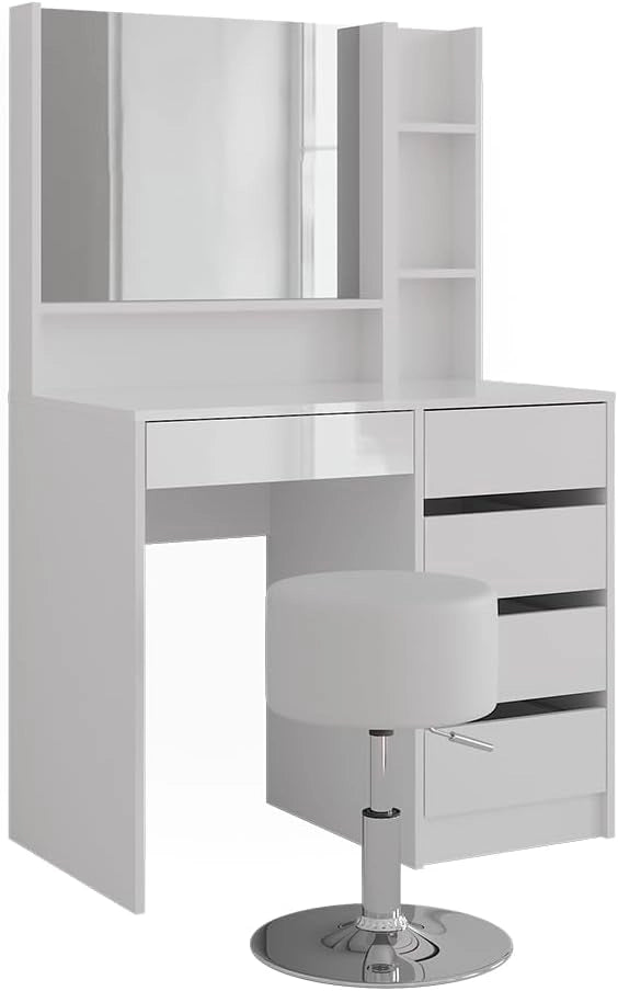 Tavolo da toeletta Sherry, Bianco/bianco lucido, 89.8 cm 4 parti