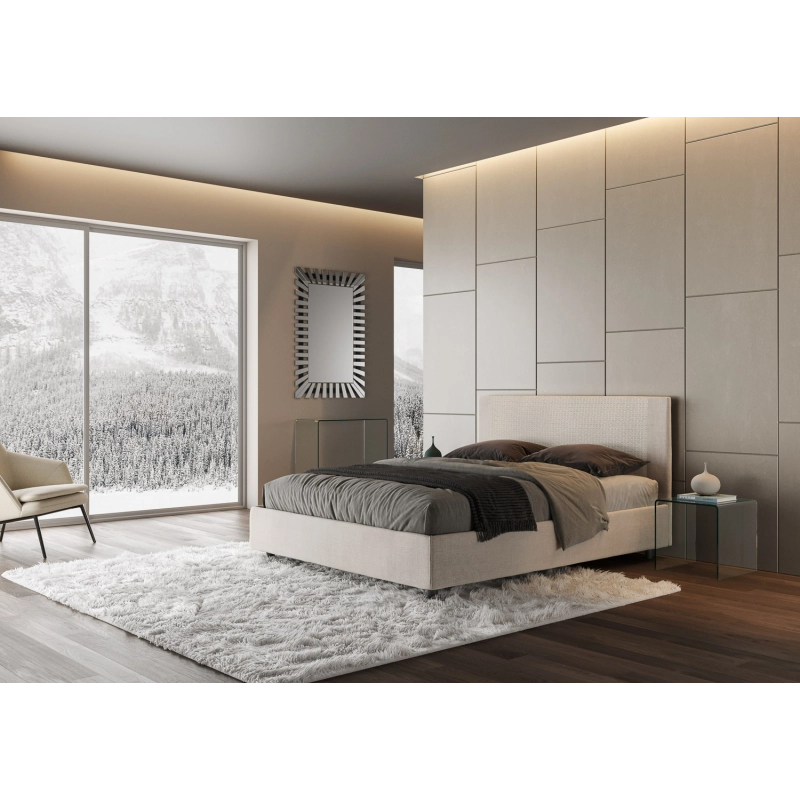 Letto imbottito Matrimoniale 160x210 cm tessuto Labirinto Rosal - Con rete,Bianco/Bianco