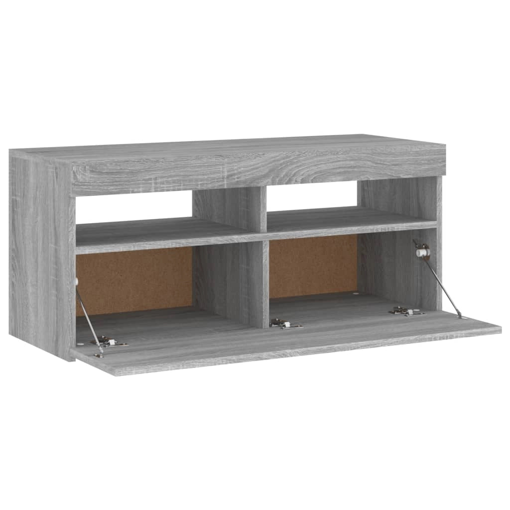 Mobile TV multimediale mensola TV credenza mobile TV sala da pranzo soggiorno camera da letto con luci LED Sonoma 90 x 35 x 40 cm grigio 02_0026831