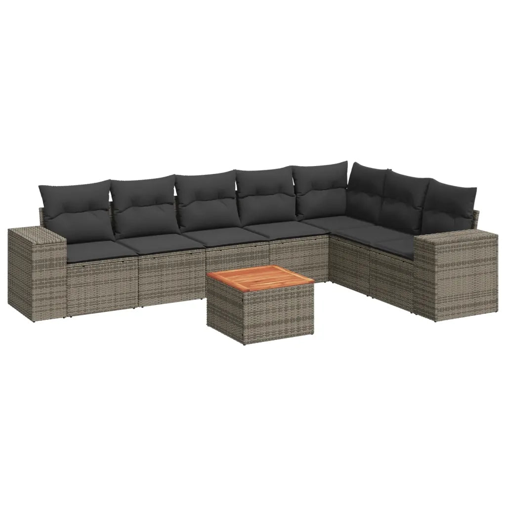 Set Divano da Giardino 8 pz con Cuscini Grigio in Polyrattan