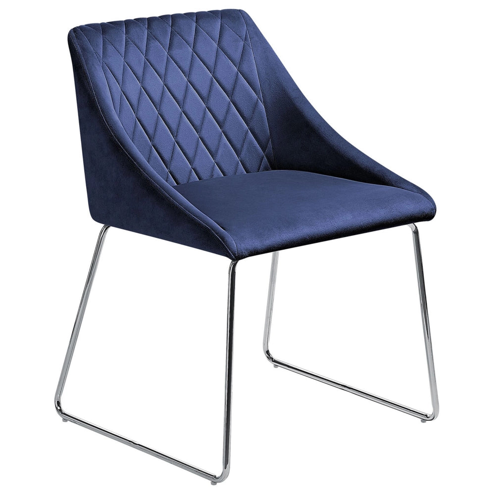 Set di 2 sedie da pranzo in tessuto velluto blu navy gambe in metallo cromato stile moderno