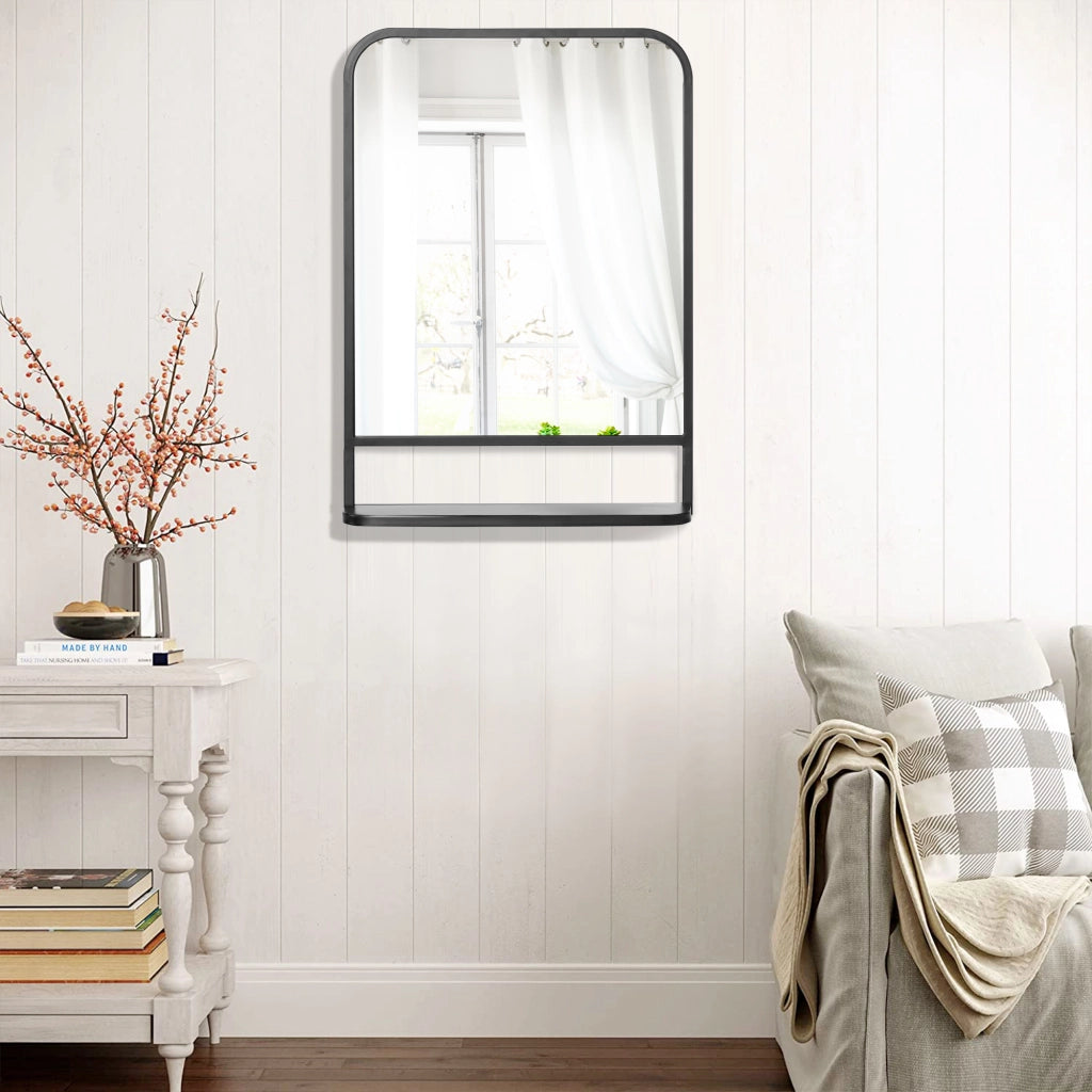 Specchio da parete con ripiano ¨C zephmum ¨C Nero Argento 70x10.2x50 cm