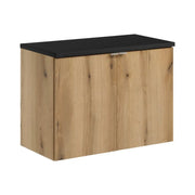 Set bagno sospeso VANO effetto rovere e nero 80cm: mobile sottolavabo con armadietti + piano per lavabo
