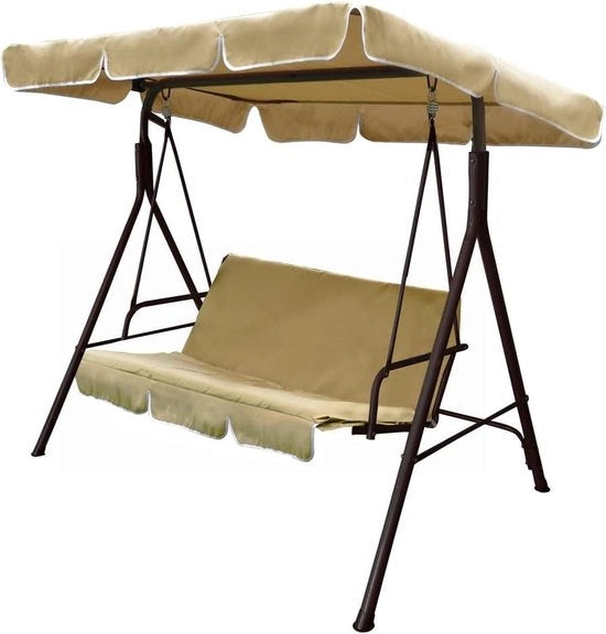Bancopendolo per 3 persone con schema a strisce 3, in acciaio verniciato marrone, dimensioni 170 x 110 x 153 cm.