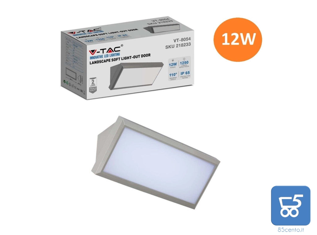 Plafoniera Lampada Led da Muro 12 W Applique Parete per Esterno IP65 Resistente all'Acqua V-TAC VT-8054 grigio chiaro
