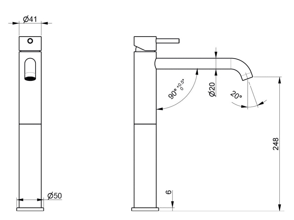 Rubinetto Miscelatore Monocomando Lavabo Alto in Acciaio Inox Satinato Maniglia Neve