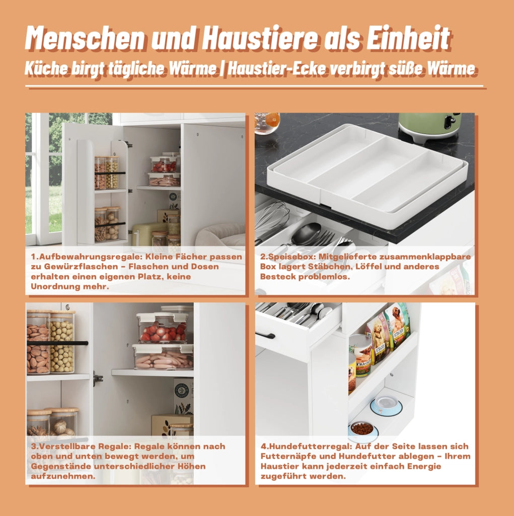 Carrello da cucina con area pet e 3 cassetti