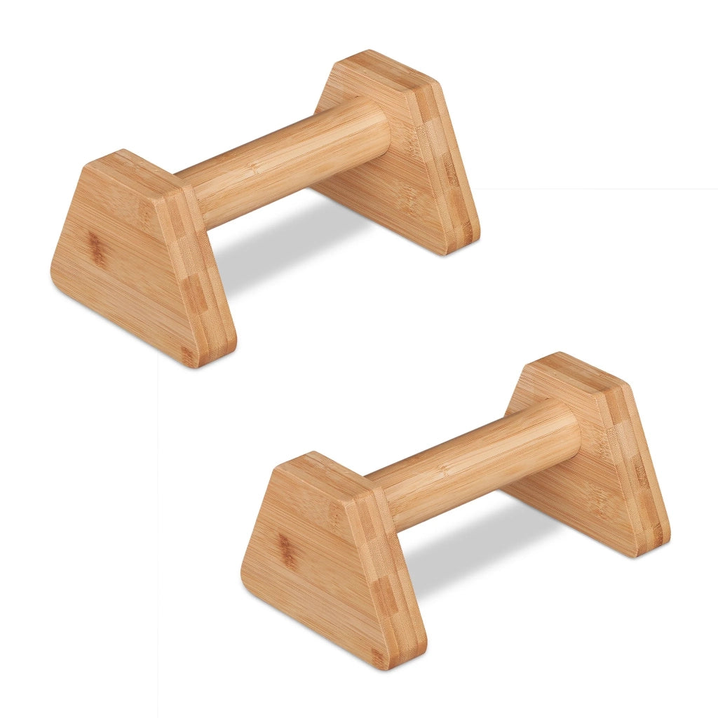 Set di 2 maniglie sportive per flessioni esercizi fitness 20 x 10 x 5 cm in bambù naturale 13_0013709