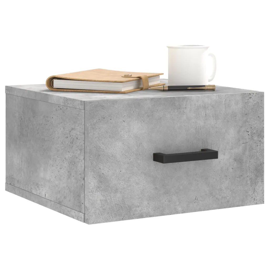Set di 2 Comodini | Armadio da Notte | Mobiletto da notte a Muro Grigio Cemento 35x35x20 cm