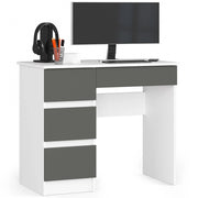 Scrivania per computer AKORD A7 Bianco 90 cm 4 cassetti inserto frontale Grigio Grafite 90x50x77 cm Modello a sinistra